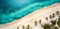 Summer travel aerial drone seascape. White sandy beach travel bay. Turquoise water ocean top view from above tourism