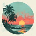 Summer travel background with beach and sunset