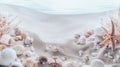 Summer travel banner with seashells, corals, and starfish on white sand vacation concept Royalty Free Stock Photo
