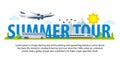 Summer travel banners in flat style. Traveling in time of vacation by plane, train and bus. Template for advertising, ads and webs Royalty Free Stock Photo