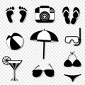 Summer travel beach icon set isolated on transparent background Royalty Free Stock Photo