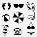 Summer travel beach icon set isolated on transparent background