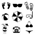 Summer travel beach icon set isolated on white background Royalty Free Stock Photo