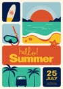 Summer travel concept poster design template with sea landscape, grid layout flat design style Royalty Free Stock Photo