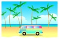 Summer travel concept, vacation with vintage van