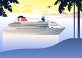 Summer travel cruise ship. Vintage art deco poster illustration. Royalty Free Stock Photo