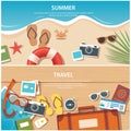 Summer and travel flat banner template