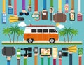 Summer travel flat design with minibus