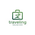 Summer travel logo with bag icon vector template