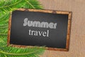 Summer travel palm trees and blackboard on sandy beach Royalty Free Stock Photo