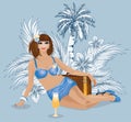 Summer travel sexual woman, vector