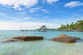 Summer, Travel, Vacation and Holiday concept - Wooden pier in Phuket, Thailand. Royalty Free Stock Photo