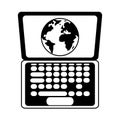 Summer travel and vacation online laptop world in silhouette style isolated icon