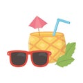 Summer travel and vacation pineapple sunglasses cocktail with leaves