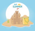 Summer travel and vacation sand castle bucket shovel beach Royalty Free Stock Photo