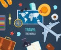 Summer travel world. Air travel by plane, journey, vacation, trip.