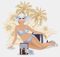 Summer travel young woman, vector