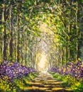 Sunlight park alley forest rural landscape Royalty Free Stock Photo