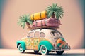 Summer trip exotic vacation colorful retro car Royalty Free Stock Photo
