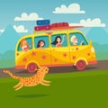 Summer trip vector illustration. Surfing bus illustration with place for your text Royalty Free Stock Photo