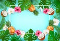 Summer tropical background with exotic palm leaves