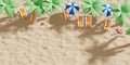 Summer tropical banner concept design 0f beach chair and umbrella flamingo inflatable with coconut tree on the beach 3D render