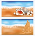 Summer tropical banners with sandcastle and seashe Royalty Free Stock Photo