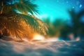 Summer tropical beach background with palm leaves, sparkling water reflections. Generative AI Royalty Free Stock Photo