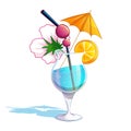 Summer tropical beach cocktail. A glass glass with a blue drink