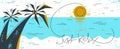 Summer tropical beach with palms vacations and holidays vector illustration, relaxation and rest, travel and tourism.