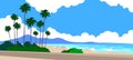 summer tropical beach seascape sand ocean sea shore palm trees mountain vector