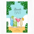 Summer tropical cocktail with palm leaves. Cocktail party poster