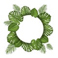 Summer tropical frame wreath border monstera vector for wedding invitation, card, background, etc