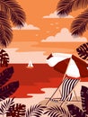 Summer tropical islands background in the evening. Vector illustration.