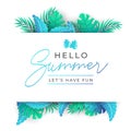 Summer Tropical Leaves design in trendy style with paper effect. Vector template for party, greeting card,wedding invitation etc.