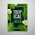 Summer tropical party flyer design template. Colorful exotic palm tree and floral poster Royalty Free Stock Photo