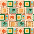 Summer tropical patchwork seamless retro pattern. Ethnic checkered background for printing on fabric and textile Royalty Free Stock Photo