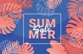 Summer Tropical Sale Banner with coral colors -Vector