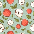 Summer tropical seamless pattern with red apples and green leaves. Repetitive background with fruits Royalty Free Stock Photo