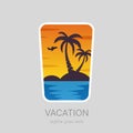Summer, tropical vacation landscape, palms beach logotype