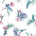 Summer tropical wild jungles  with exotic flower ,hibiscus floral seamless pattern vector EPS10,Design for fashion. fabric, web, Royalty Free Stock Photo