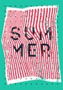 Summer typographic vintage grunge poster design on misshapen lines abstract geometric background. Retro vector illustration.