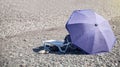Summer umbrellas and sun bed on beach Royalty Free Stock Photo