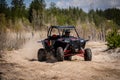 Summer UTV, ATV & offroad driving in dust. Quad racing Royalty Free Stock Photo