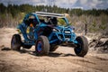 Summer UTV, ATV & offroad driving in dust. Quad racing Royalty Free Stock Photo