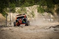 Summer UTV, ATV & offroad driving in dust. Quad racing Royalty Free Stock Photo