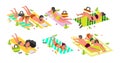 Summer vacation activities concept. People laying on beach towel Royalty Free Stock Photo