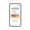 Summer vacation app with people relaxing on summer beach.