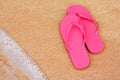 Summer vacation background flip flops on beach Royalty Free Stock Photo