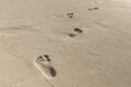 Summer vacation background. Footprints on ocean sand